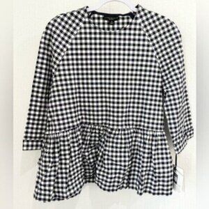 New Victoria Beckham Seersucker Top Peplum Preppy Black White Old Money Chic